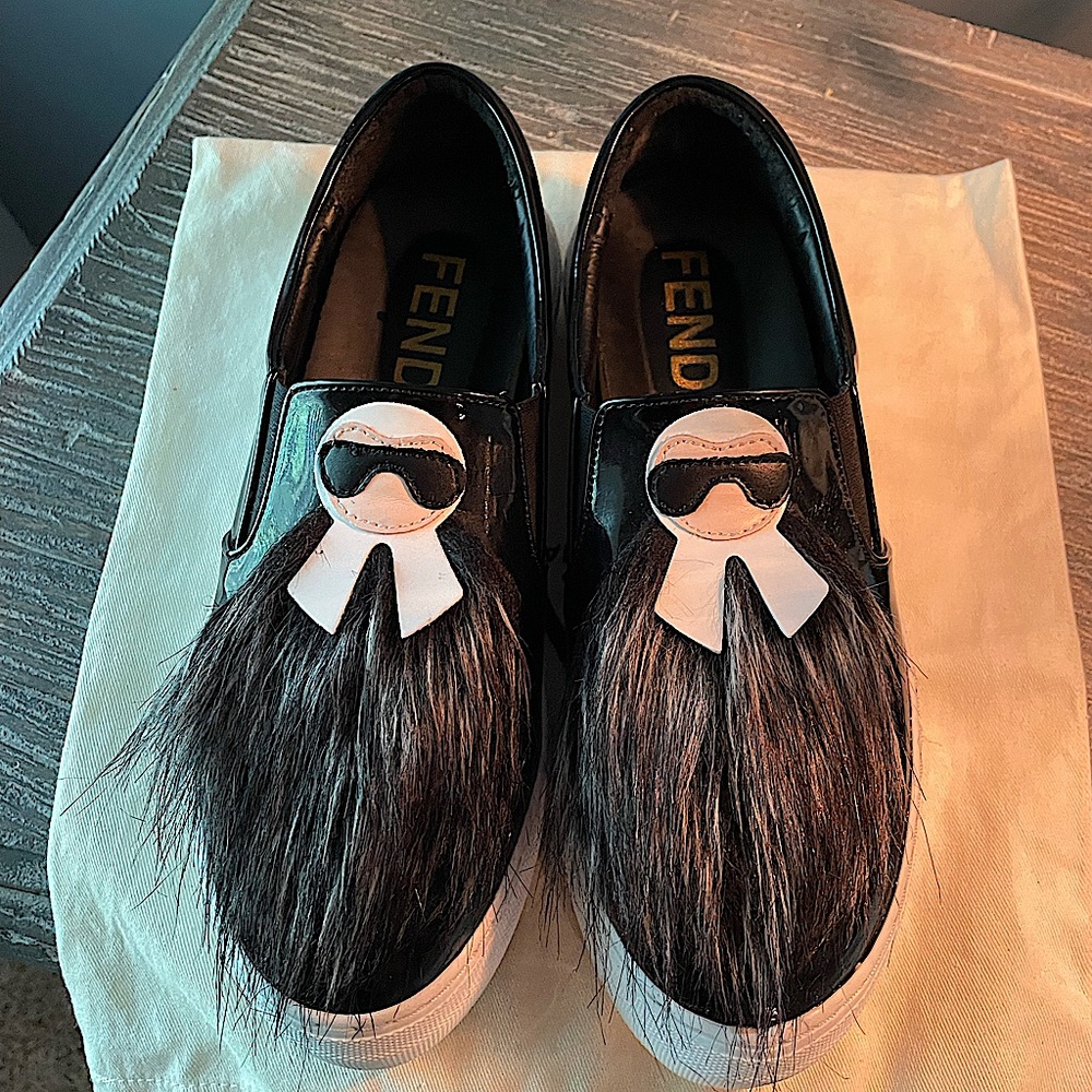 Fendi "Karl Loves Fendi" Karlito Leather Sneakers.